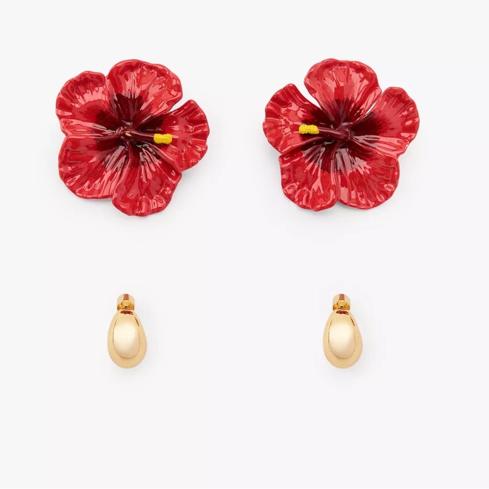 Zara tropical iconic flower & hoops earring 2 pack ,hibiscus,  🌺 amapola